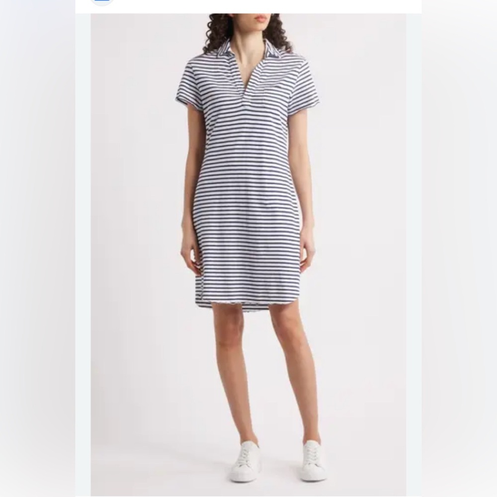 Frank & Eileen Black and White Striped Polo Dress